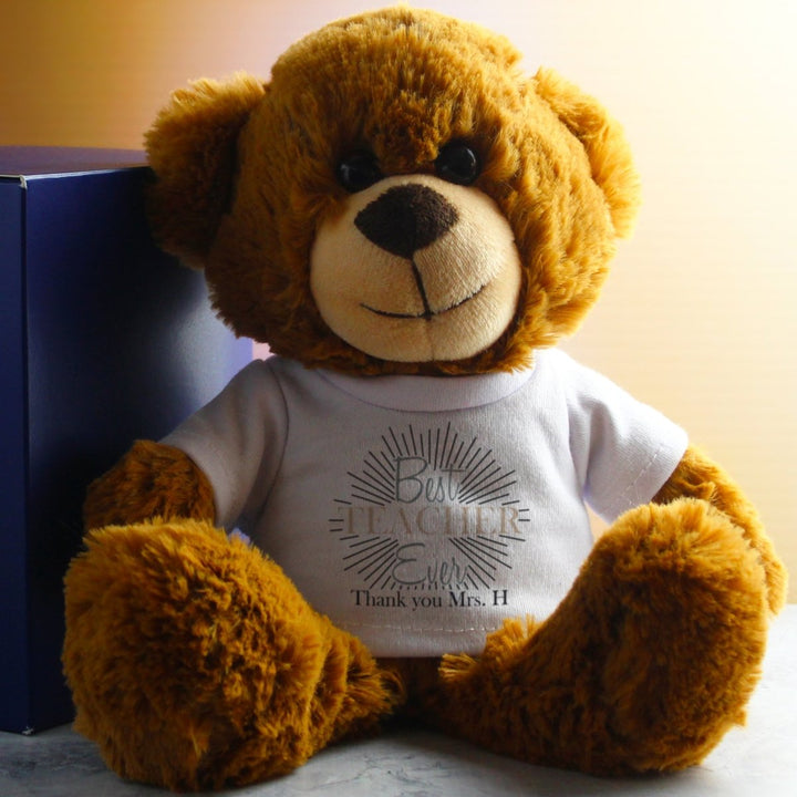 Dark Brown Teddy Bear with Best Teacher Ever Design T-Shirt