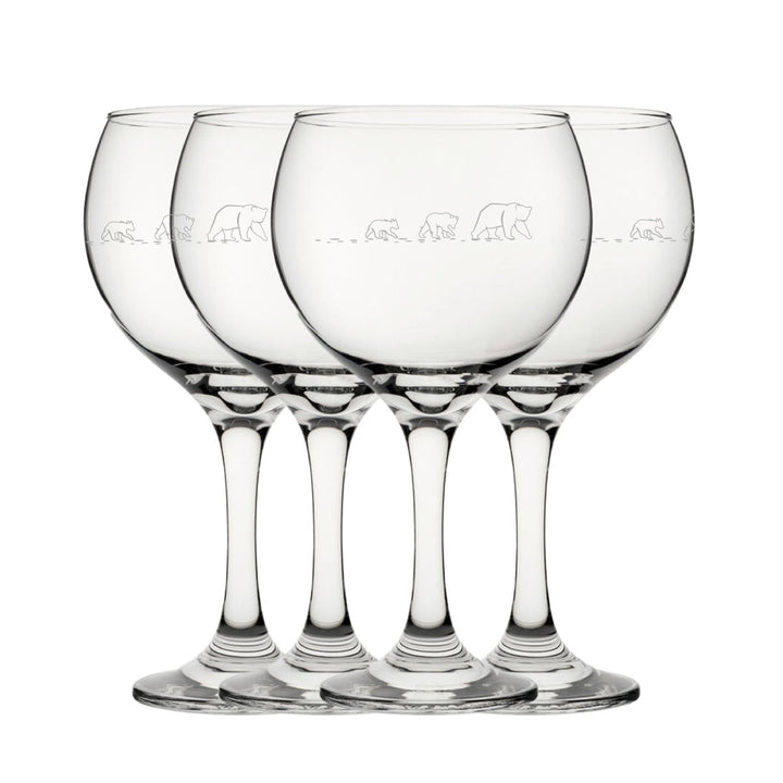 Engraved Bear Pattern Gin Balloon Set of 4 22.5oz Glasses in gift category 