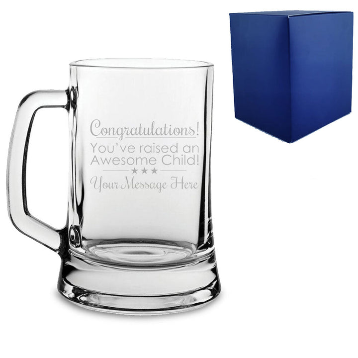 Engraved Beer Mug with Congratulations! You raised an Awesome Child design