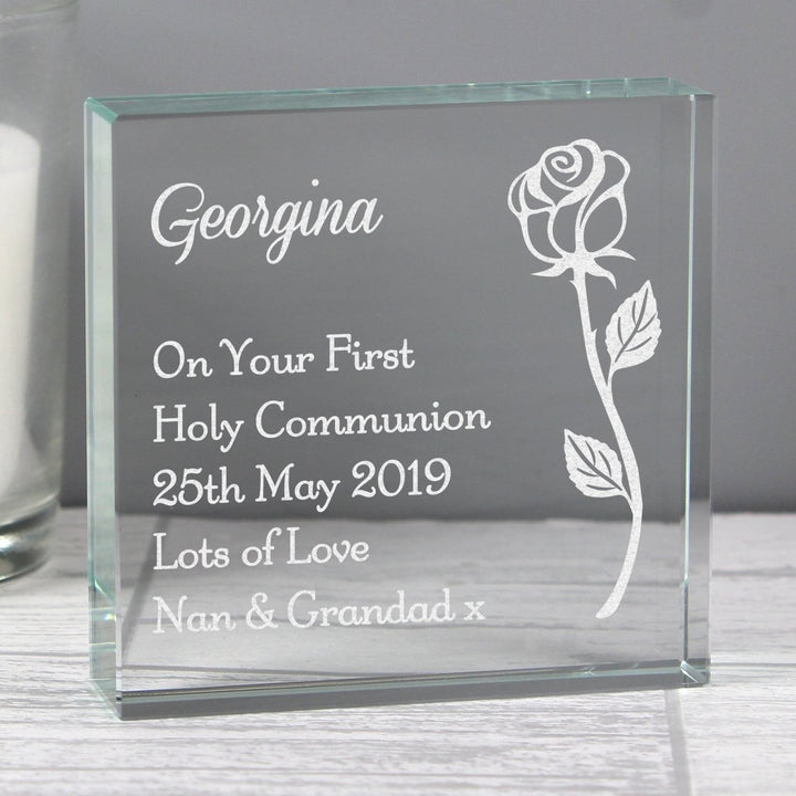 Personalised Rose Large Crystal Token - part of the Gifts Finder Personalised Ornaments & Keepsakes collection