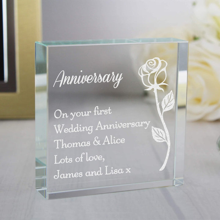 Personalised Rose Large Crystal Token - part of the Gifts Finder Personalised Ornaments & Keepsakes collection