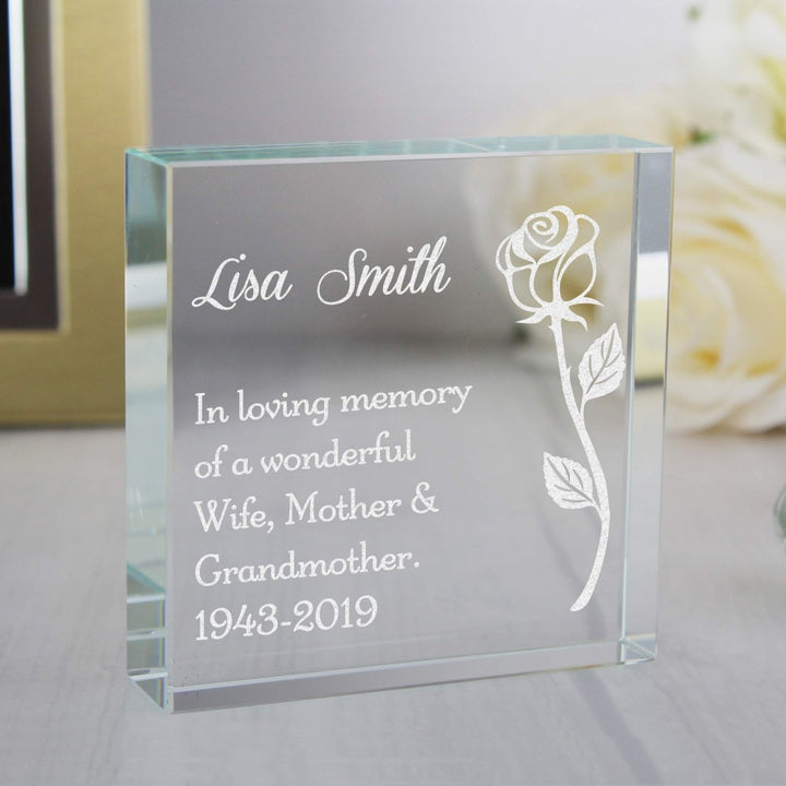 Personalised Rose Large Crystal Token - part of the Gifts Finder Personalised Ornaments & Keepsakes collection