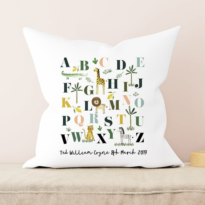 Personalised Safari Animals Alphabet Cushion Cover in gift category 