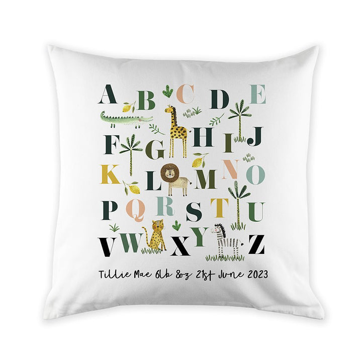 Personalised Safari Animals Alphabet Cushion Cover in gift category 