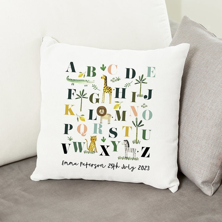 Personalised Safari Animals Alphabet Cushion Cover in gift category 