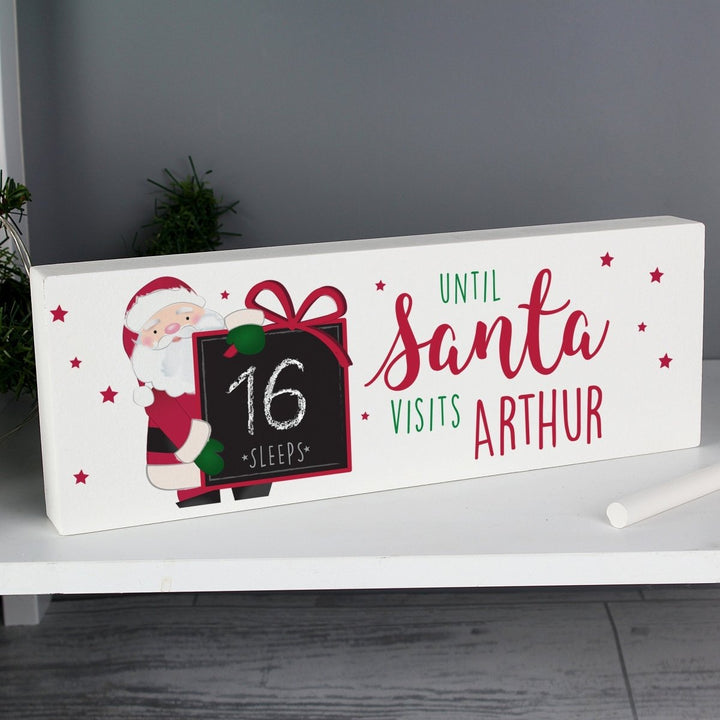 Personalised Santa Christmas Chalk Countdown Wooden Block Sign in gift category 