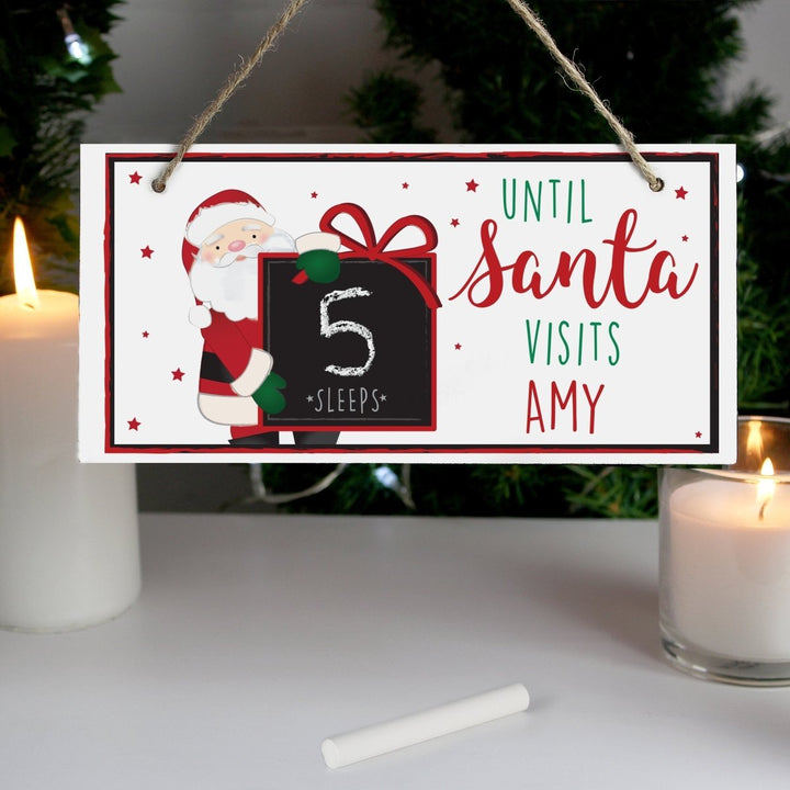 Personalised Santa Christmas Chalk Countdown Wooden Block Sign in gift category 