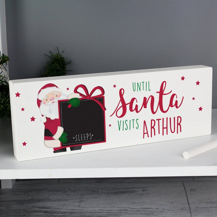 Personalised Santa Christmas Chalk Countdown Wooden Block Sign in gift category 