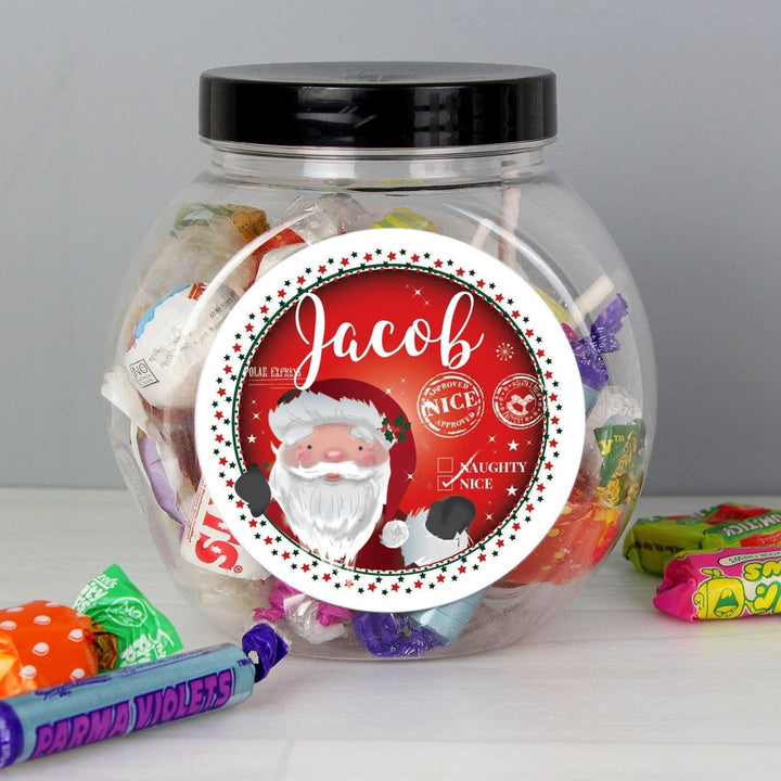 Personalised Santa 'Nice List' Sweet Jar - part of the Gifts Finder Personalised Sweet Jars collection