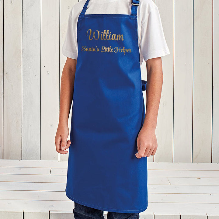 Personalised Santas Little Helper Childrens Blue Waterproof Apron in gift category Personalised Placemats