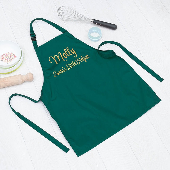 Personalised Santas Little Helper Childrens Green Waterproof Apron in gift category 