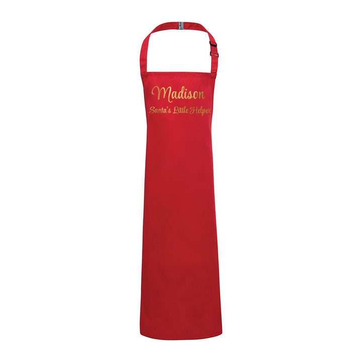 Personalised Santas Little Helper Childrens Red Waterproof Apron in gift category 