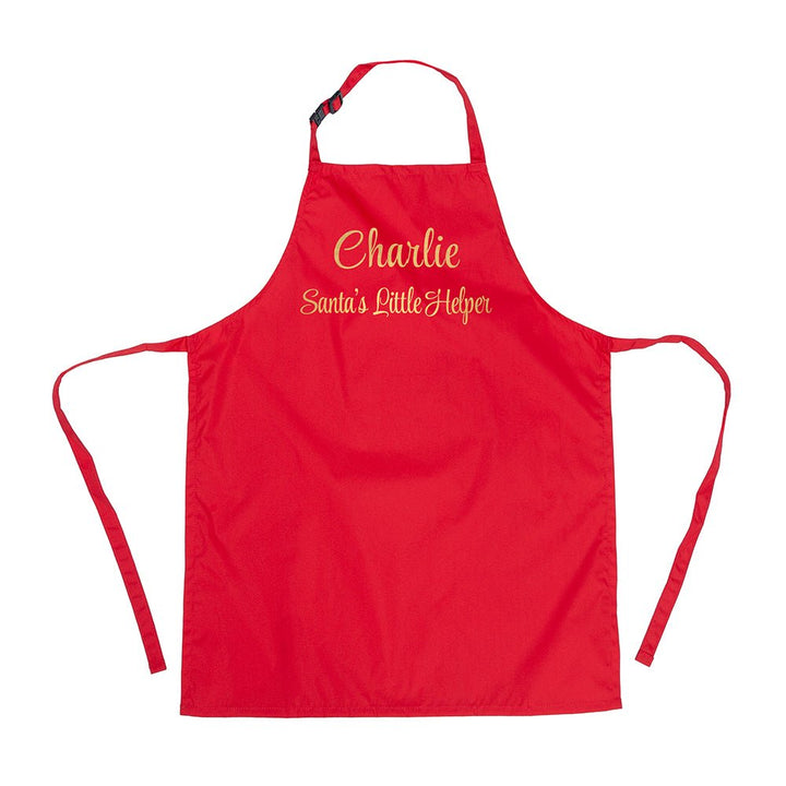 Personalised Santas Little Helper Childrens Red Waterproof Apron in gift category 