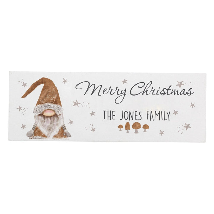 Personalised Scandinavian Christmas Gnome Wooden Block Sign in gift category 