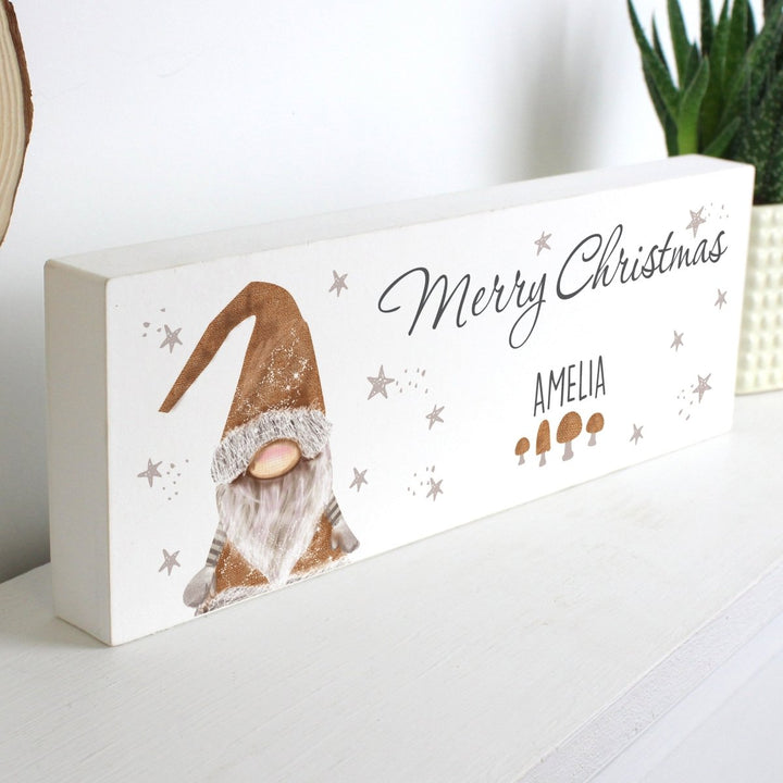 Personalised Scandinavian Christmas Gnome Wooden Block Sign in gift category Personalised Christmas Gifts