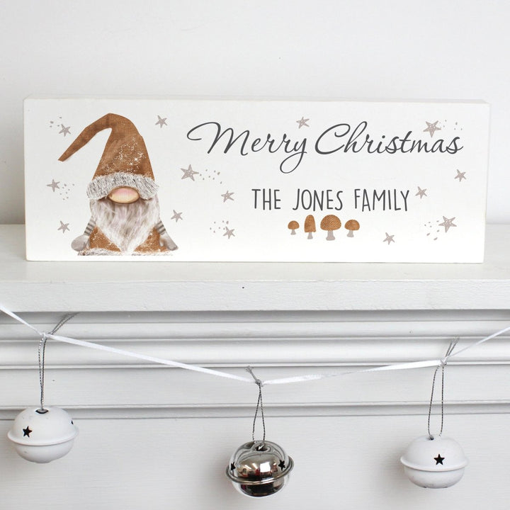 Personalised Scandinavian Christmas Gnome Wooden Block Sign in gift category 