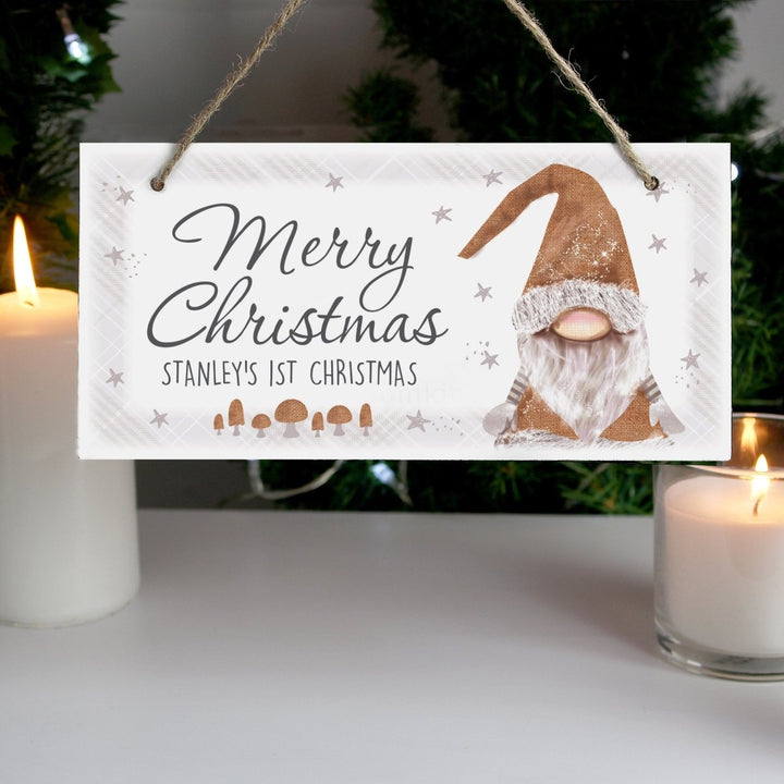 Personalised Scandinavian Gnome Wooden Sign in gift category 