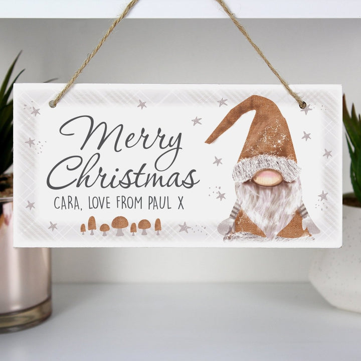 Personalised Scandinavian Gnome Wooden Sign in gift category 