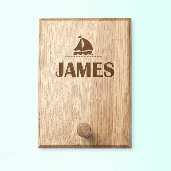 Personalised Ship Peg Hook in gift category Personalised Children's Coat Peg Hooks