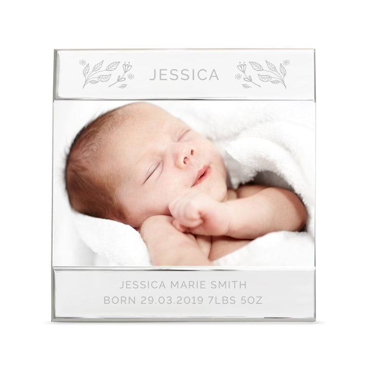 Personalised Silver Floral Square 6x4 Inch Landscape Photo Frame - part of the Gifts Finder Personalised Photo Frames collection