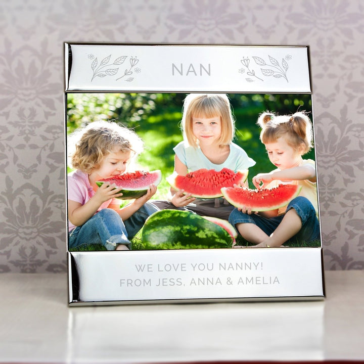 Personalised Silver Floral Square 6x4 Inch Landscape Photo Frame - part of the Gifts Finder Personalised Photo Frames collection